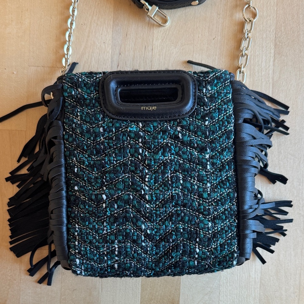 NWOT Maje Black and Green Tweed Crossbody Bag - Picture 3 of 7